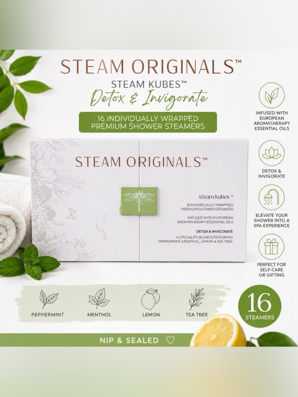 Steam Originals Steam Kubes Detox& Invigorate Shower Steamers - 16 Count